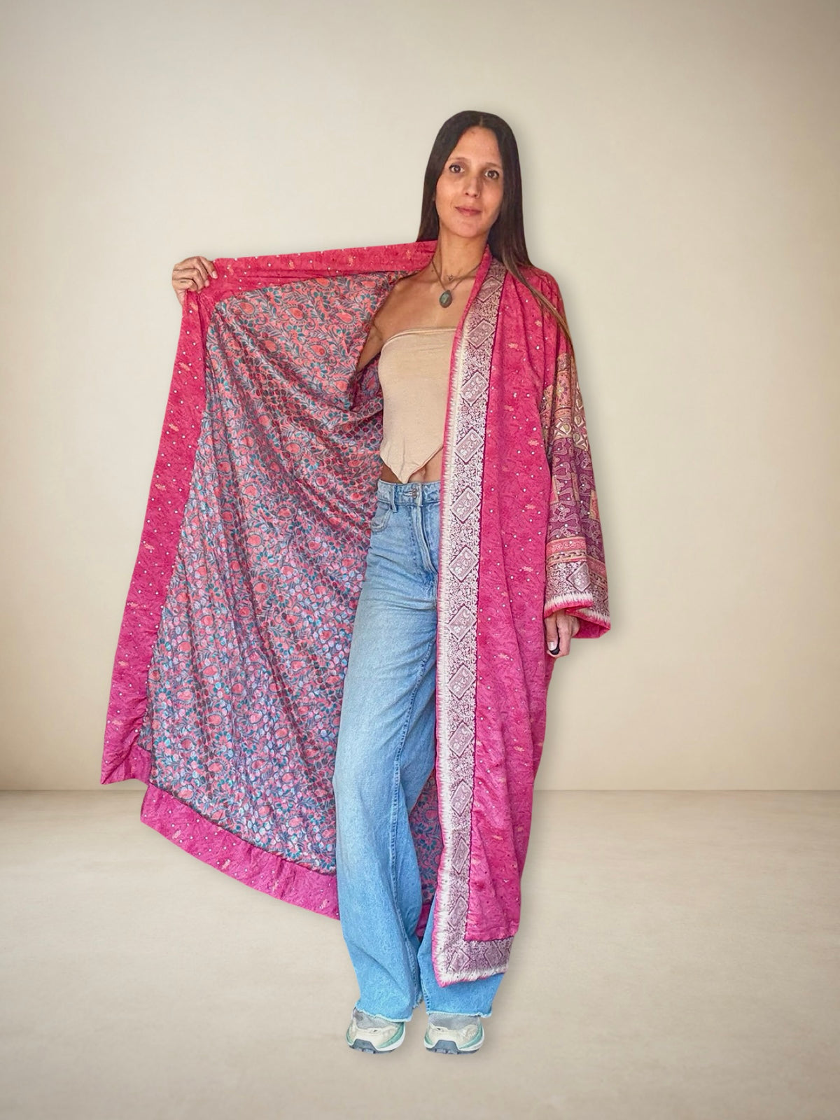 Kimono reversible de seda